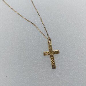 Vintage Coro Gold Filled Necklace 8" Chain With Etched Design Cross Pendant